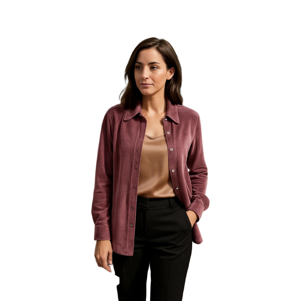 J.Jill Purple Velvet Button-Up Tunic With Shirred Back long sleeve